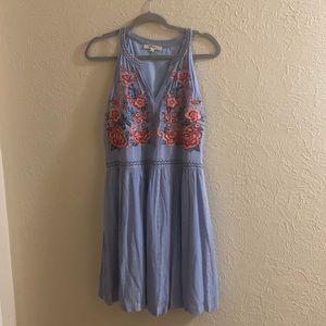 Great summer dress! Blue with embroidered flowers